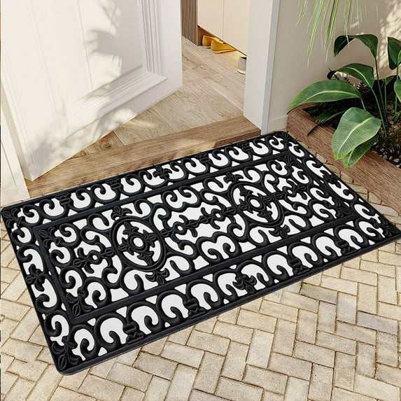 JML Non-Slip MicrofiberFabric & Rubber Doormat - Soft Entryway Rug for Home/Office (16"x24") - Easy Clean Door Mat for Indoor/Outdoor Use, Decorative Metal Panel Pattern