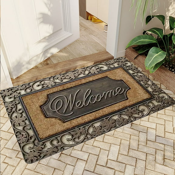 JML Non-Slip MicrofiberFabric & Rubber Doormat - Soft Entryway Rug for Home/Office (16"x24") - Easy Clean Door Mat for Indoor/Outdoor Use, Engraved Welcome Design