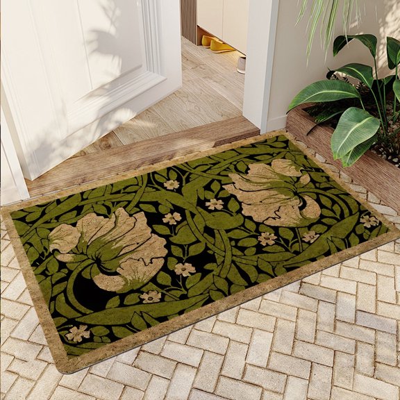 JML Non-Slip MicrofiberFabric & Rubber Doormat - Soft Entryway Rug for Home/Office (16"x24") - Easy Clean Door Mat for Indoor/Outdoor Use, Green Floral Design