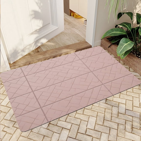 JML Non-Slip Microfiber & Rubber Doormat - Soft Entryway Rug for Home/Office (16"x24") - Easy Clean Door Mat for Indoor/Outdoor Use, Pink Floor Tiles