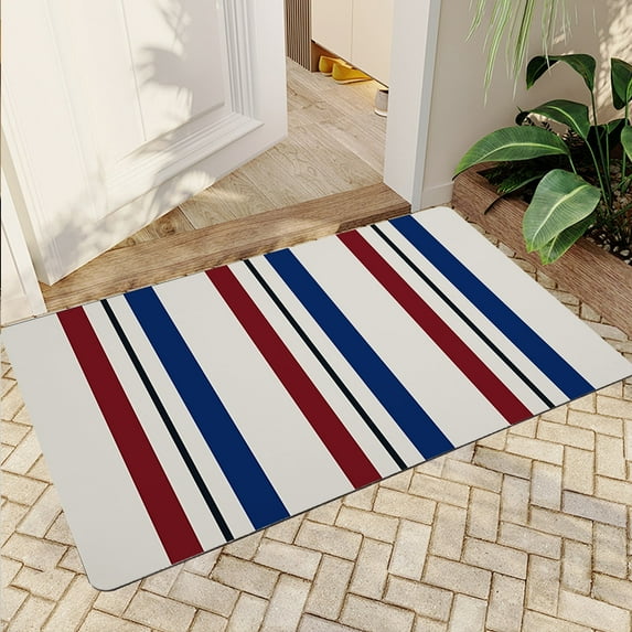 JML Non-Slip MicrofiberFabric & Rubber Doormat - Soft Entryway Rug for Home/Office (16"x24") - Easy Clean Door Mat for Indoor/Outdoor Use, Red And Navy Stripes