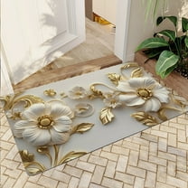 JML Non-Slip MicrofiberFabric & Rubber Doormat - Soft Entryway Rug for Home/Office (16"x24") - Easy Clean Door Mat for Indoor/Outdoor Use, White and Gold Floral