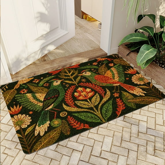 JML Non-Slip MicrofiberFabric & Rubber Doormat - Soft Entryway Rug for Home/Office (20"x32") - Easy Clean Door Mat for Indoor/Outdoor Use, Dark Floral and Birds
