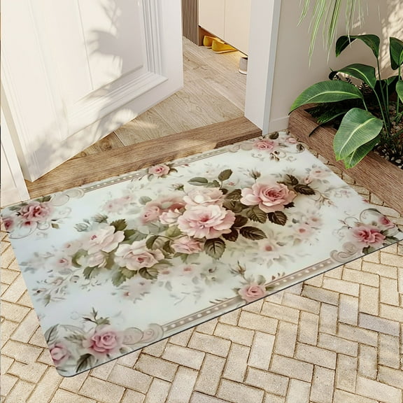 JML Non-Slip MicrofiberFabric & Rubber Doormat - Soft Entryway Rug for Home/Office (20"x32") - Easy Clean Door Mat for Indoor/Outdoor Use, Elegant Floral