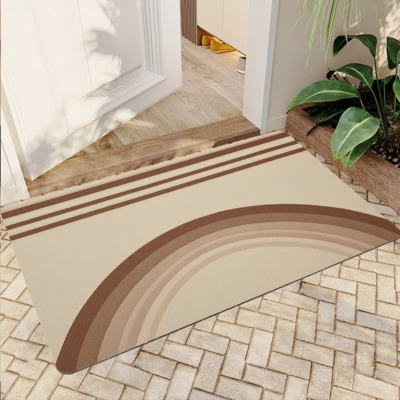 JML Non-Slip Microfiber & Rubber Doormat - Soft Entryway Rug for Home/Office (20"x32") - Easy Clean Door Mat for Indoor/Outdoor Use, Light Brown Semicircles and Stripes