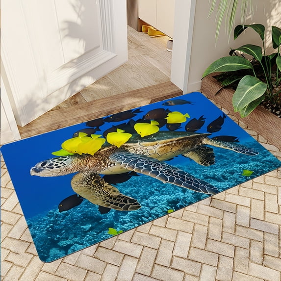 JML Non-Slip Microfiber & Rubber Doormat - Soft Entryway Rug for Home/Office (20"x32") - Easy Clean Door Mat for Indoor/Outdoor Use, Turtle and Fish