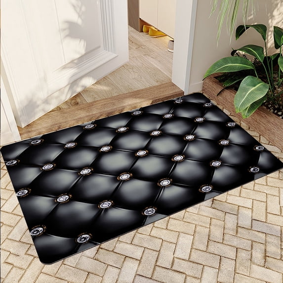 JML Non-Slip Microfiber & Rubber Doormat - Soft Entryway Rug for Home/Office (24"x36") - Easy Clean Door Mat for Indoor/Outdoor Use, Black & Gold Plaid