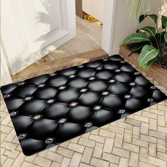 JML Non-Slip MicrofiberFabric & Rubber Doormat - Soft Entryway Rug for Home/Office (24"x36") - Easy Clean Door Mat for Indoor/Outdoor Use, Black And Gold Lattice