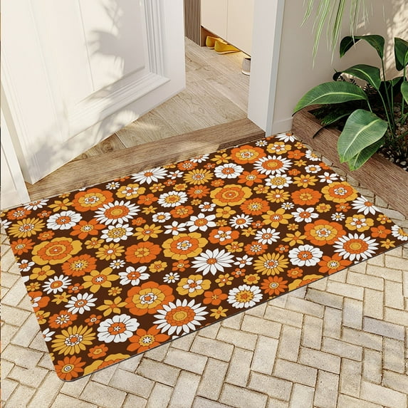 JML Non-Slip MicrofiberFabric & Rubber Doormat - Soft Entryway Rug for Home/Office (24"x36") - Easy Clean Door Mat for Indoor/Outdoor Use, Brown Floral Pattern