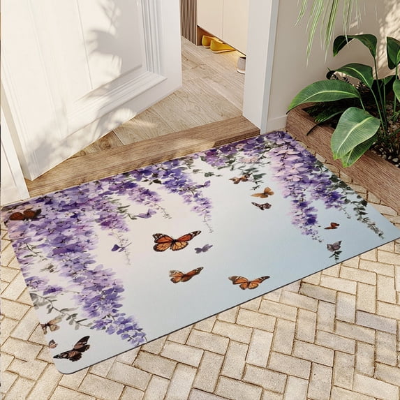 JML Non-Slip Microfiber & Rubber Doormat - Soft Entryway Rug for Home/Office (24"x36") - Easy Clean Door Mat for Indoor/Outdoor Use, Lavender And Butterflies