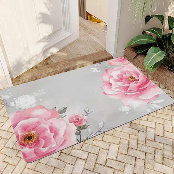 JML Non-Slip Microfiber & Rubber Doormat - Soft Entryway Rug for Home/Office (24"x36") - Easy Clean Door Mat for Indoor/Outdoor Use, Watercolor Peonies
