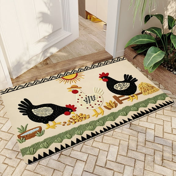 JML Outdoor Mat Non Slip Doormat 16"x24" Front Door Mat Outside Absorbent Rubber Mat Entryway Rug Floor Mat,Farm Sun Chicken