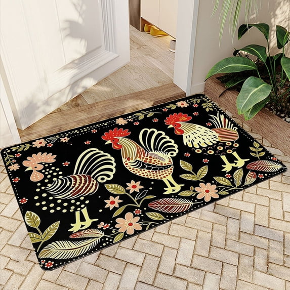 JML Outdoor Mat Non Slip Doormat 20"x32" Front Door Mat Outside Absorbent Rubber Mat Entryway Rug Floor Mat,Floral Black Chicken