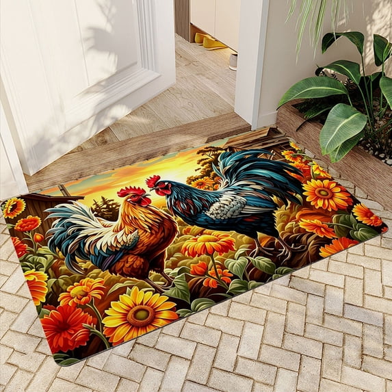JML Outdoor Mat Non Slip Doormat 24"x36" Front Door Mat Outside Absorbent Rubber Mat Entryway Rug Floor Mat,Sunflower Rooster