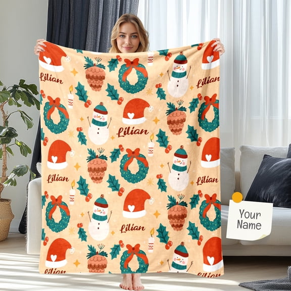 JML Personalized Christmas Blanket with Name, Custom Cute Snowman Throw Blankets, Customized Christmas Winter Holiday Flannel Blankets