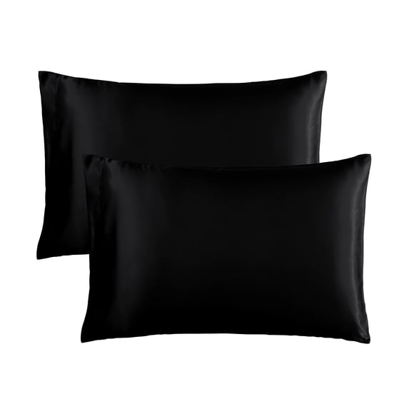 JML Pillowcases Queen Set of 2,Silky Soft Satin Pillow Cover,Wrinkle, Fade, Stain Resistant,20"x 30",Black