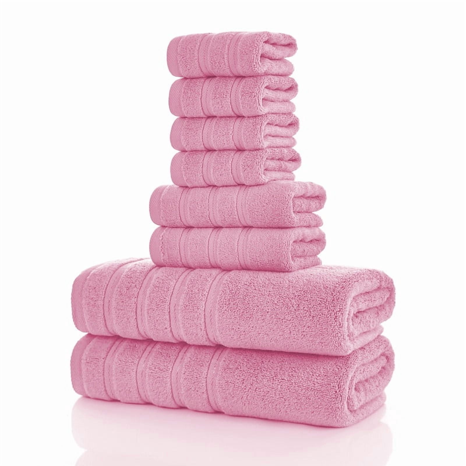 JML Pink Bath Towel Set of 8 Pieces - Cotton Blend Highly Absorbent Towels for Bathroom, 2 Soft Bath Towels, 2 Hand Towels, 4 Washcloths