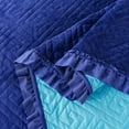 thumbnail image 1 of JML Plush Poly-Velvet Quilt Set  Geometric Pattern Quilted Bedspread with Ruffles Blue Queen 3 Piece, 1 of 5