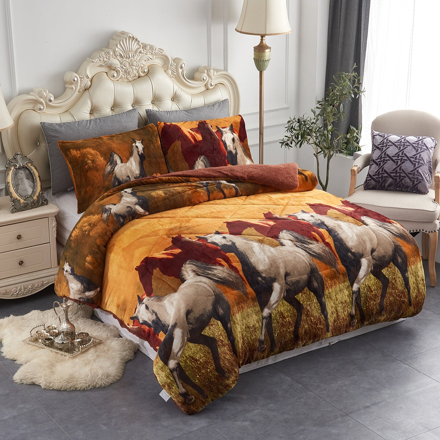JML Plush Sherpa Bed Blanket, Fluffy & Soft, Reversible, Thick, Queen 75"x83",Horse
