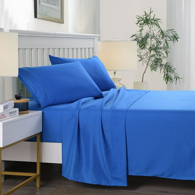 JML Queen Bed Sheet Set 4 Piece,Wrinkle & Fade Resistant Microfiber Bed Sheets, Blue