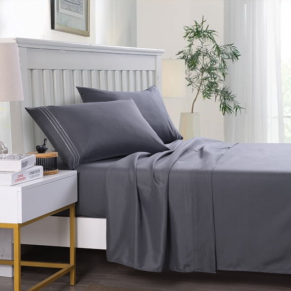 JML Queen Bed Sheet Set 4 Piece,Wrinkle & Fade Resistant Microfiber Bed Sheets, Dark Gray