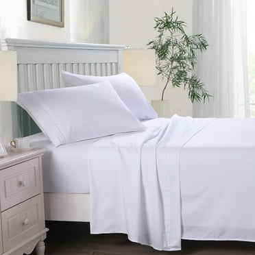 JML Queen Bed Sheet Set 4 Piece,Wrinkle & Fade Resistant Microfiber Bed Sheets, White