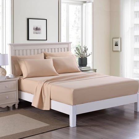 JML Queen Bed Sheet Set 6 Piece Beige, Brushed Microfiber Fade & Stain Resistant Sheet Set