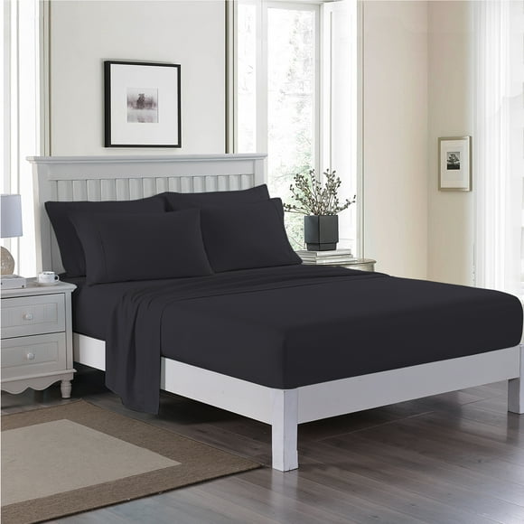 JML Queen Bed Sheet Set 6 Piece Black,Soft Microfiber Fade & Stain Resistant Sheet Set