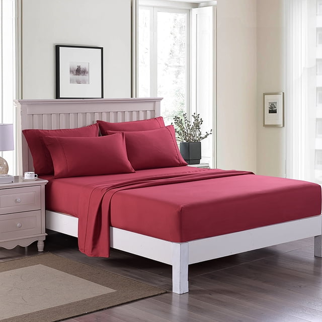 JML Queen Bed Sheet Set 6 Piece Burgundy,Soft Microfiber Fade & Stain Resistant Sheet Set