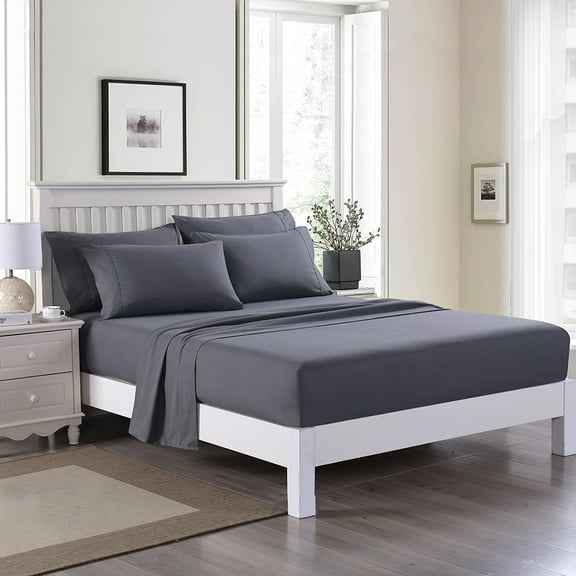 JML Queen Bed Sheet Set 6 Piece Dark Grey,Soft Microfiber Fade & Stain Resistant Sheet Set