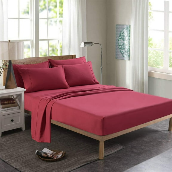 JML Queen Sheet Set - 6 Piece Bed Sheets for Queen Size Bed, Extra Soft Brushed Microfiber Queen Size Sheets, Hotel Luxury 14" Deep Pocket Burgundy Sheets