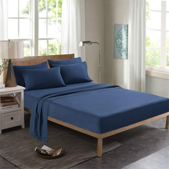 JML Queen Sheet Set - 6 Piece Bed Sheets for Queen Size Bed, Extra Soft Brushed Microfiber Queen Size Sheets, Hotel Luxury 14" Deep Pocket Navy Blue Sheets