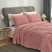JML Queen Size Bed Blanket Set(90"x90") with 2 Shams - 3 Piece Knit Fuzzy Heather Jersey Blanket