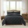 thumbnail image 1 of JML Queen Size Comforter Set 3-Piece - 480GSM Creased Texture Square Design, Black, 1 of 5