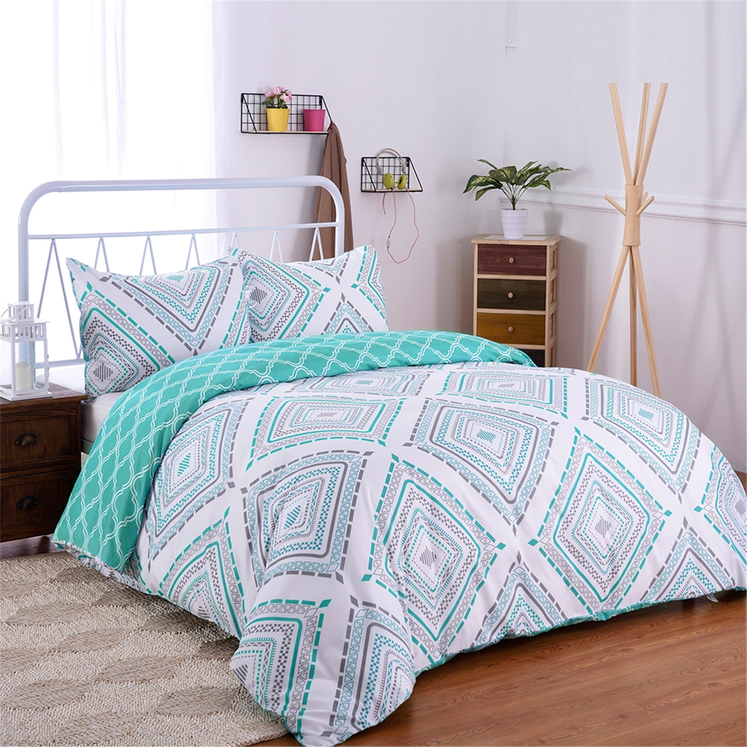 JML Queen Size Duvet Cover Set 3 Piece-Printed Microfiber Comforter Cover with Zipper Closure
