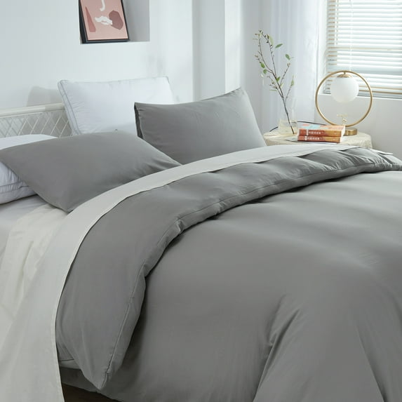 JML Queen Size Duvet Cover Set 3 Piece, Washed Microfiber Comforter Cover,Grey