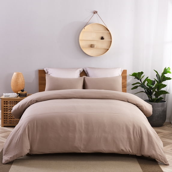 JML Queen Size Duvet Cover Set 3 Piece, Washed Microfiber Comforter Cover,Taupe