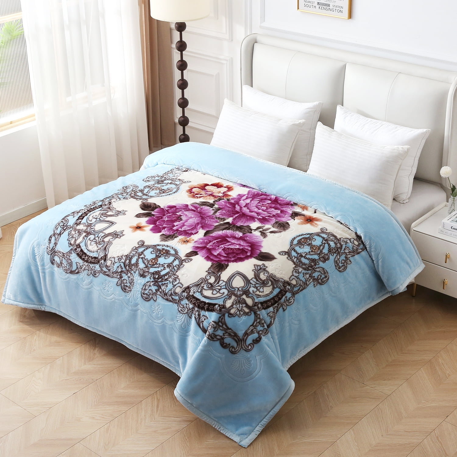 JML Queen Size Soft Warm Fleece Bed Blanket Reversible Thick Mink Blanket 75 x 87 inches,5lbs
