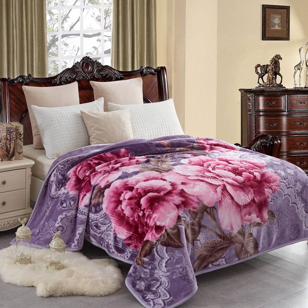 JML Queen Size Reversible Fleece Bed Blanket Soft Warm and Thick 77 x 87 inches
