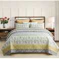thumbnail image 1 of JML Quilt Set 3 Piece, Embossed Bedspread Bedding Set with 2 Shams, King, Grey & Yellow Floral, 1 of 6