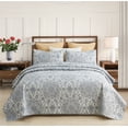thumbnail image 1 of JML Quilt Set 3 Piece, Embossed Bedspread Bedding Set with 2 Shams, King, Light Grey & Blue Floral, 1 of 6