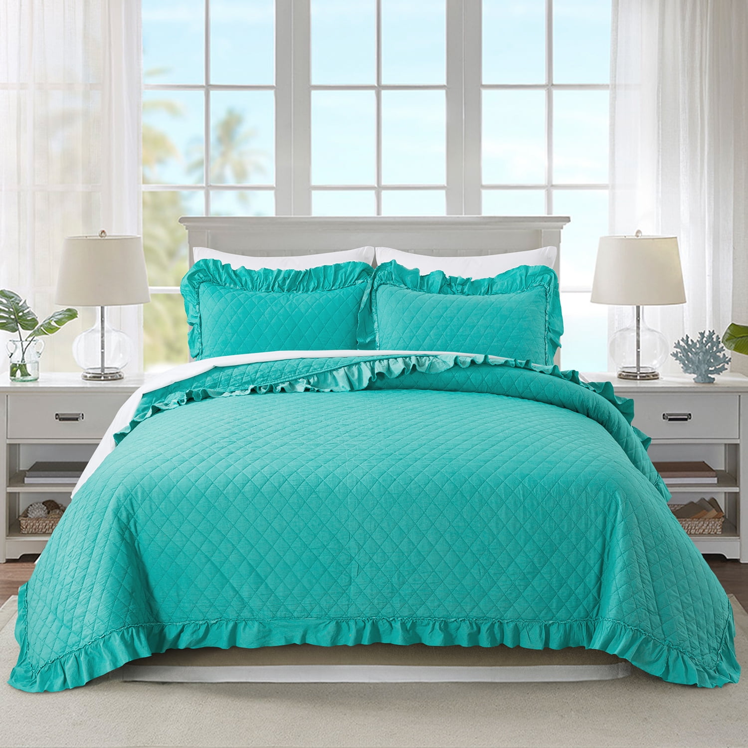 JML Quilt Set 3-Piece King Size, Classic Vintage-Inspired Stonewashed Bedspread Coverlet