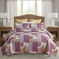 thumbnail image 1 of JML Quilt Set 3-Piece King Size, Soft Reversible 1 Quilt & 2 Shams Bedspread Coverlet Set,Light Purple Flowers, 1 of 7