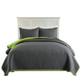 thumbnail image 1 of JML Quilt Set 3 Piece Microfiber Coverlet Shams Set, Reversible Queen, Grey & Green, 1 of 5