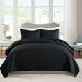 thumbnail image 1 of JML Quilt Set 3 Piece Microfiber Coverlet Shams Set, Soft Lightweight King, Black, 1 of 6