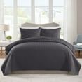 thumbnail image 1 of JML Quilt Set 3 Piece Microfiber Coverlet Shams Set, Soft Lightweight Queen, Dark Grey, 1 of 6