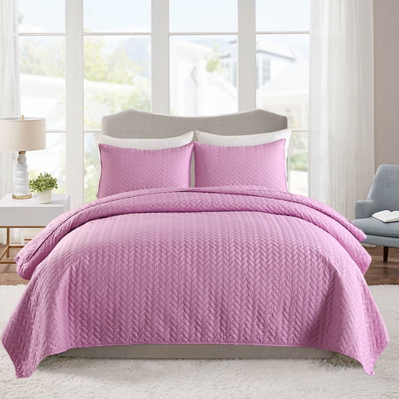 JML Quilt Set 3 Piece Microfiber Coverlet Shams Set, Soft Lightweight Queen, Lavender