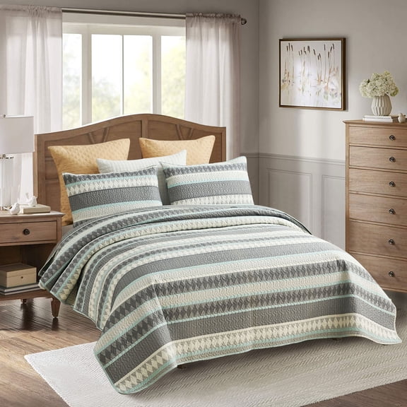 JML Quilt Set 3-Piece Queen 88"x92",Soft Reversible 1 Quilt & 2 Sham Bedding Coverlet Set