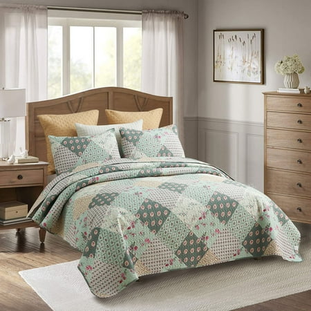 JML Quilt Set 3-Piece Queen 88"x92",Soft Reversible 1 Quilt & 2 Shams Bedding Coverlet Set