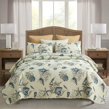 JML Quilt Set 3-Piece Queen Size, Soft Reversible 1 Quilt & 2 Shams Bedspread Coverlet Set,Beach